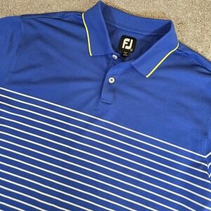 FootJoy Men's Blue White And Yellow Striped Golf Performance Short Sleeve XL
